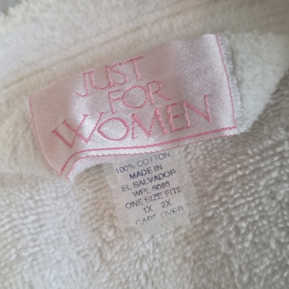 Just For Women White Cotton Terry Spa Robe - 1X/2X - Picture 6 of 13
